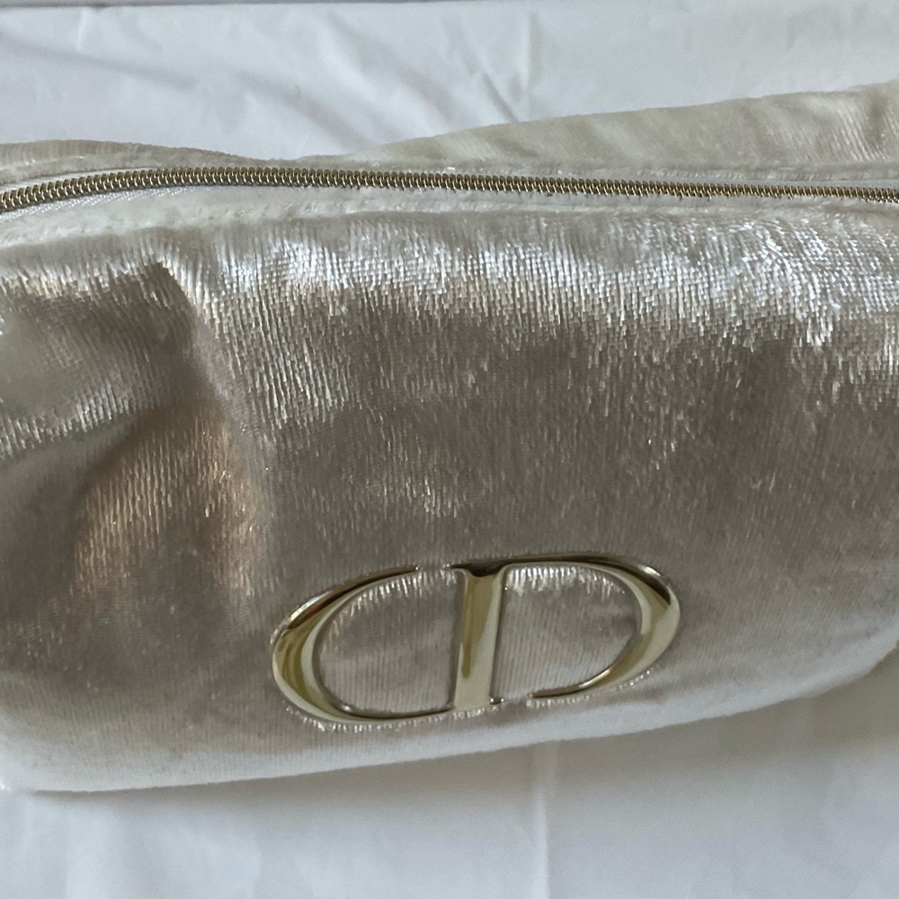 CHRISTIAN DIOR Beauty Ivory Large Velvet Cosmetic Makeup Bag Pouch -New - Picture 7 of 8